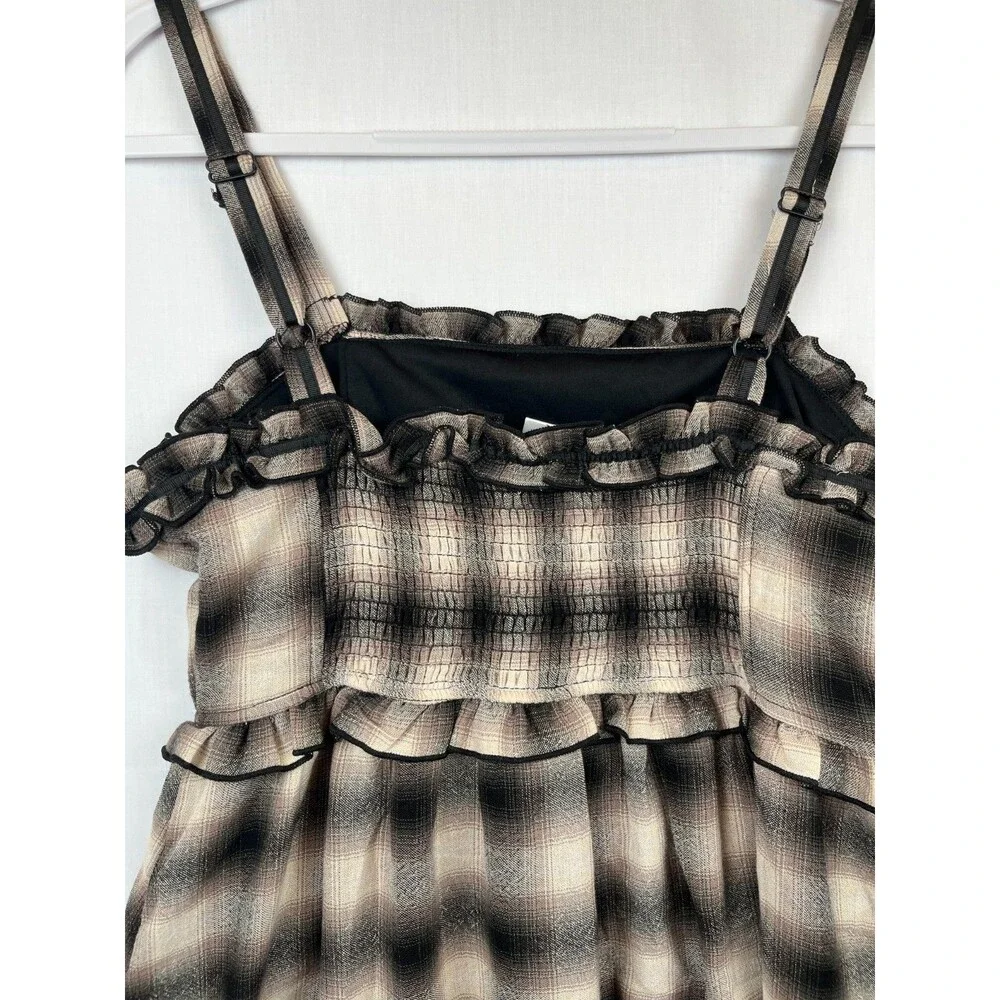 Heart & Heels Mini Dress Womens JR Size Large Brown Taupe Plaid Sleeveless Y2K